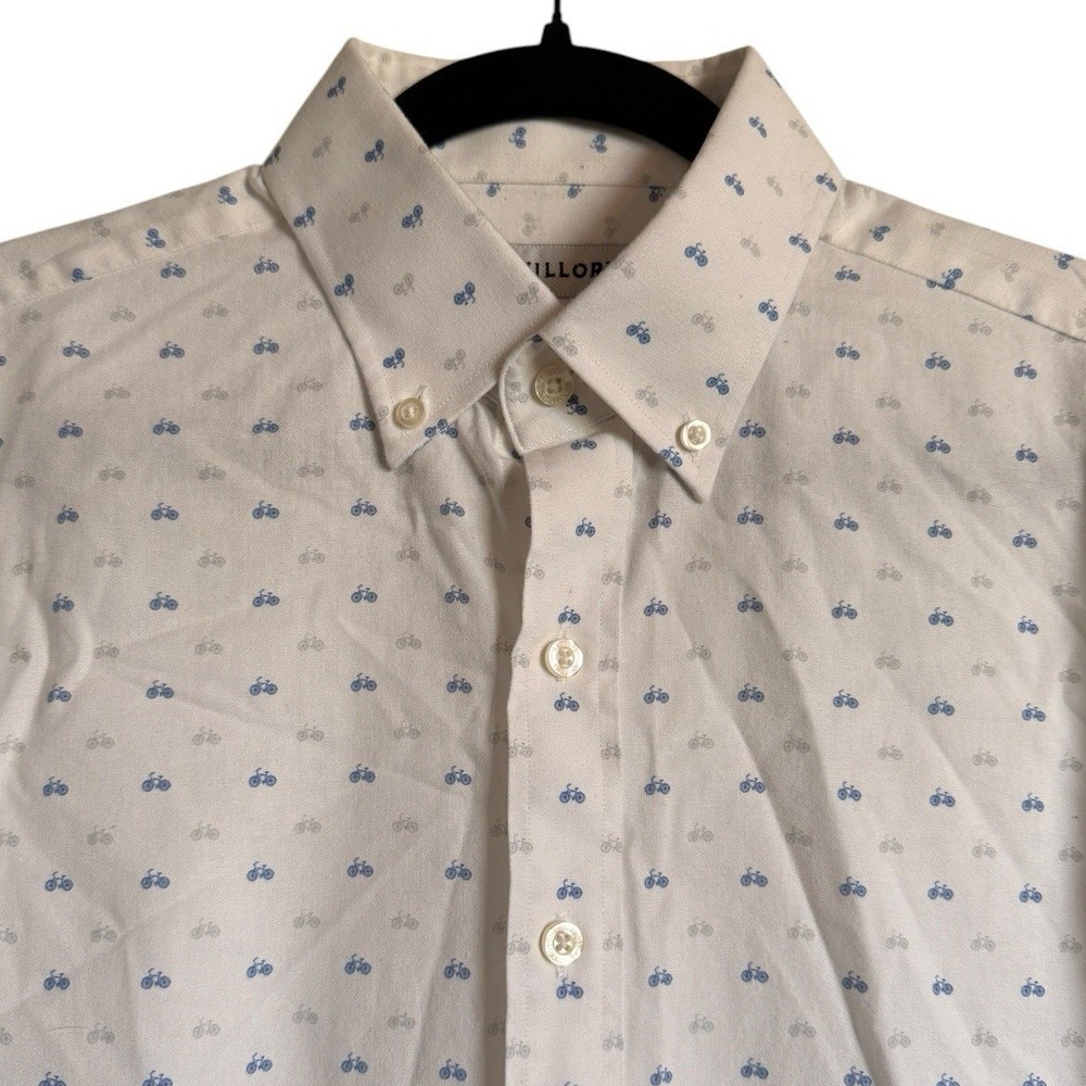 Twillory Mens White Blue Bicycle Print Cotton‎ Button Down Shirt Long Sleeve L